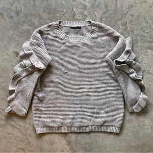 Haute Rogue Gray Sweater with Ruffle Sleeves, Size Small